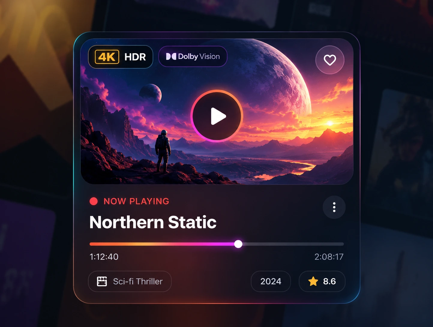 IPTV Extreme player card: Northern Static, a sci-fi thriller now playing in 4K HDR with Dolby Vision.